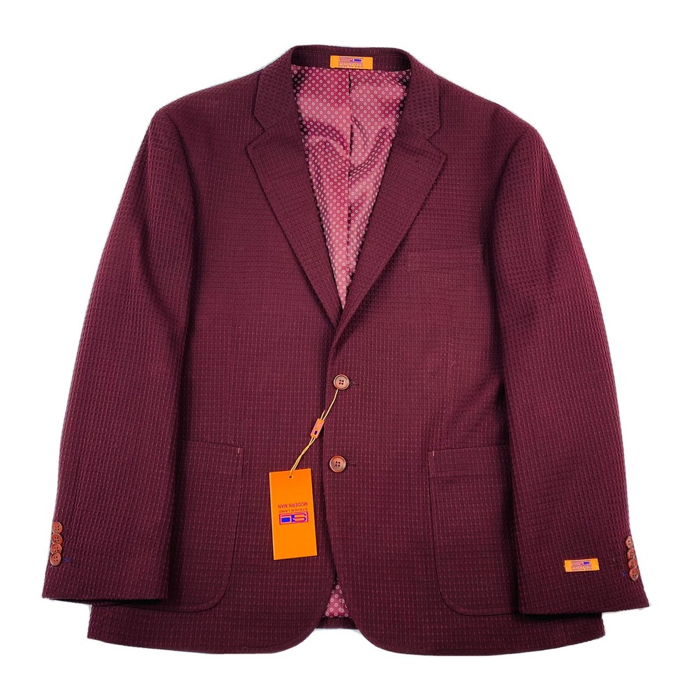 Steven Land Modern Man Burgundy Textured Blazer Mens 38R New
